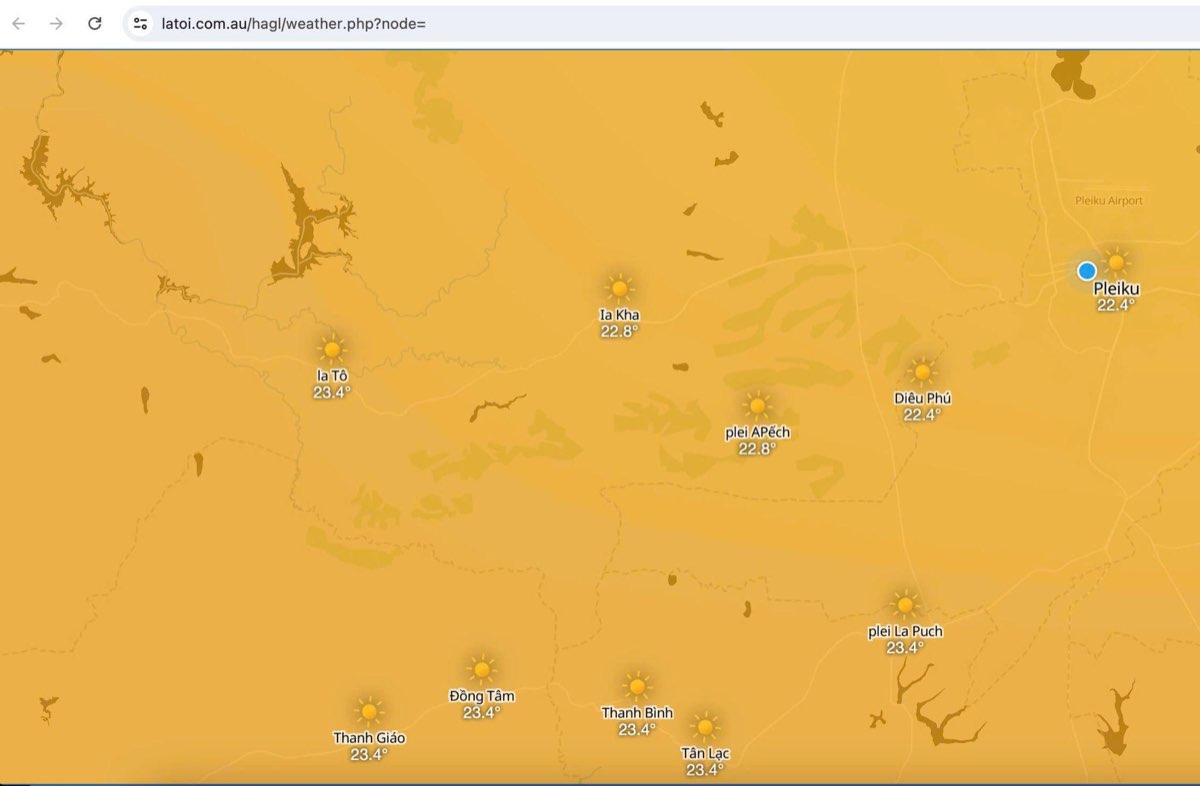 Bản đồ thời tiết tại giao diện LATOI được giới thiệu trong nội dung dự án HAGL Agri