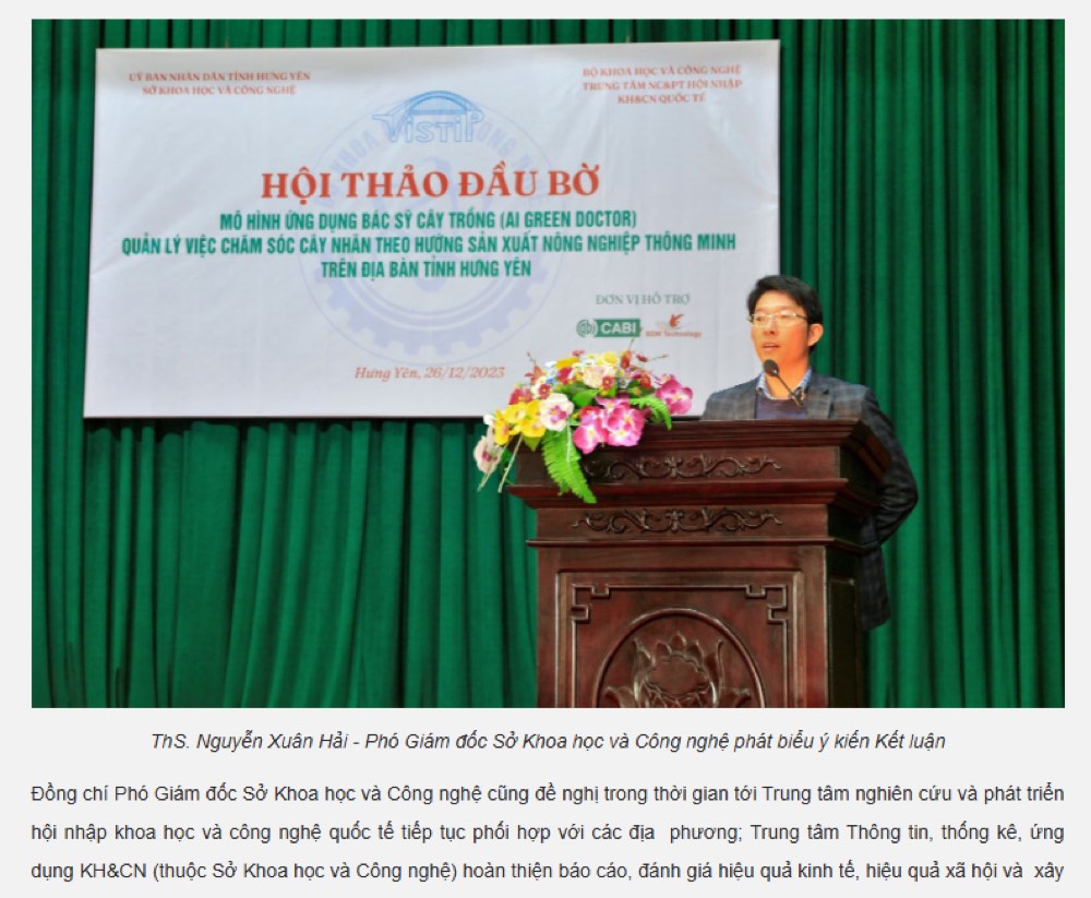 Diễn giả trình bày tại hội thảo mô hình AI GreenDoctor ở Hưng Yên